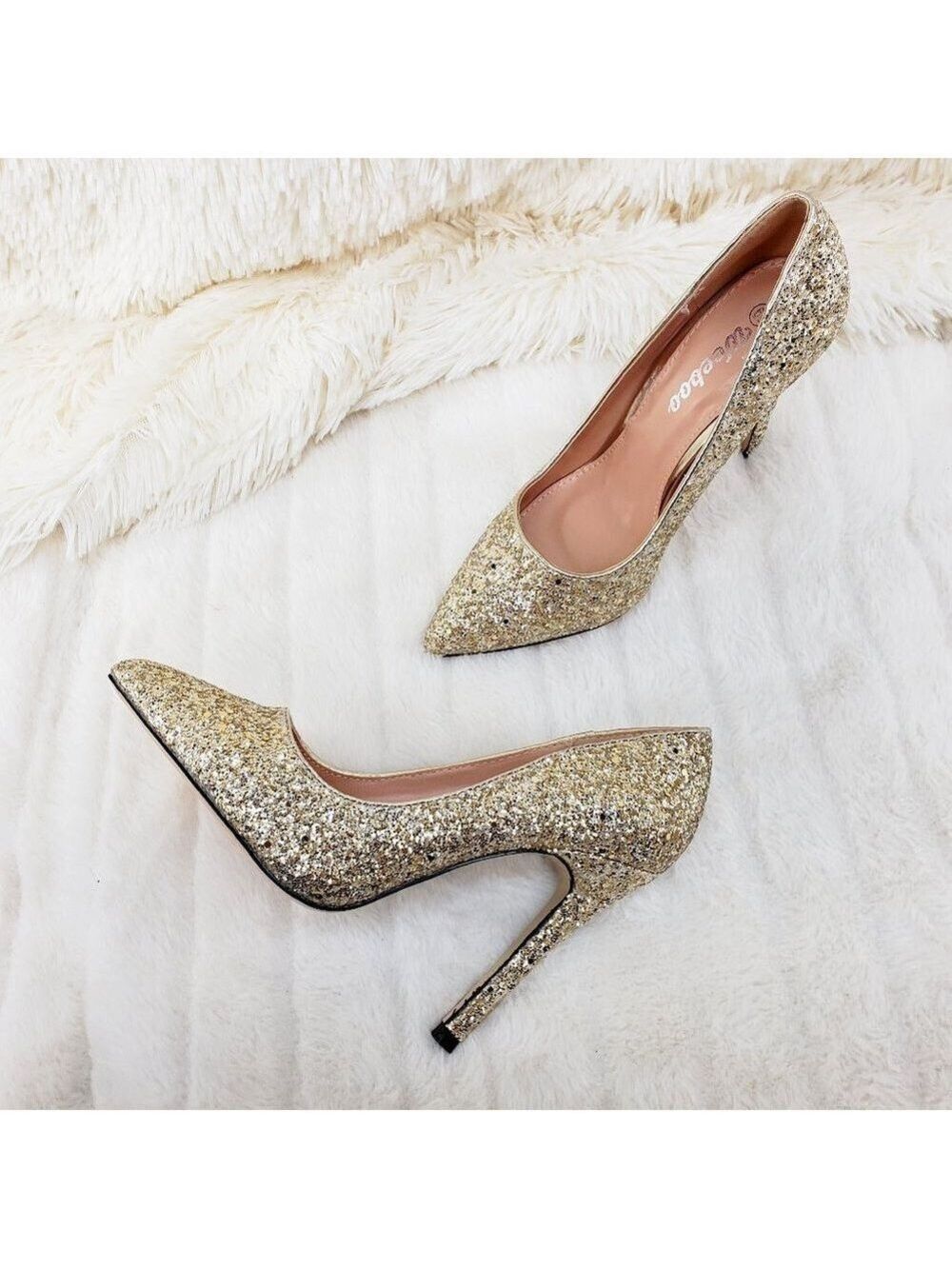 FINAL SALE Gold Glitter 4" High Heel Shoes Pointy Toe Pump